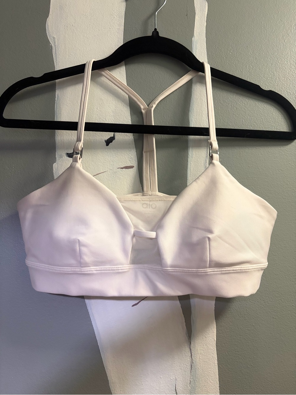 Alo Yoga Cream/White Seamless Bralette with Racerback and Mesh peekaboo Front